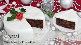  Presentation with christmas holly - Theme with traditional iced christmas cake background and a light gray colored foreground