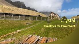  Presentation with iceland - Presentation theme with traditional-icelandic-home-ruines-near background and a tawny brown colored foreground