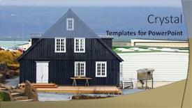  Presentation with iceland - Audience pleasing presentation design consisting of traditional icelandic wooden house in iceland europe backdrop and a light blue colored foreground