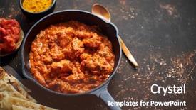  Presentation with spicy food - Colorful presentation enhanced with traditional indian chicken tikka masala backdrop and a tawny brown colored foreground