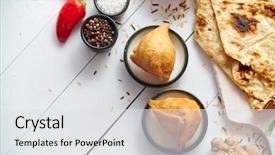  Presentation with snack food - Presentation consisting of traditional indian food snack samosa background and a white colored foreground