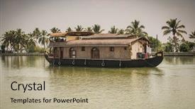  Presentation with traditional culture - Theme with traditional indian house boat kerala background and a coral colored foreground