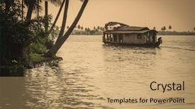  Presentation with house boat - Slide deck with traditional indian house boat kerala background and a  colored foreground