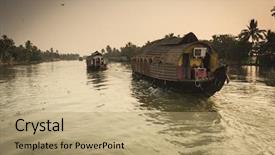  Presentation with house boat - Amazing PPT theme having traditional indian house boat kerala backdrop and a coral colored foreground