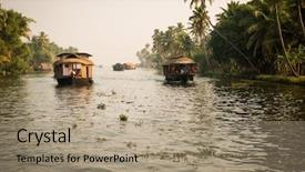  Presentation with house boat - PPT theme with traditional indian house boat kerala background and a coral colored foreground