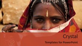  Presentation with indian traditional - Beautiful PPT theme featuring traditional indian woman covered her backdrop and a red colored foreground