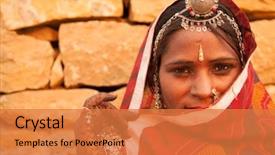  Presentation with costume - Colorful presentation enhanced with traditional indian woman in sari backdrop and a coral colored foreground