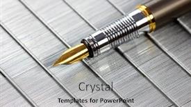  Presentation with ink - Theme consisting of traditional ink pen on the stack of staples background and a light gray colored foreground