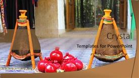  Presentation with ceramic - Presentation theme featuring traditional iranian souvenirs - ceramic garnets background and a coral colored foreground