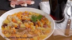  Presentation with dublin - Beautiful slides featuring traditional irish dish dublin coddle with sausages and beer on a table backdrop and a gold colored foreground