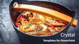  Presentation with italian american - Audience pleasing slide deck consisting of traditional italian american cioppino fish backdrop and a wine colored foreground