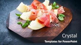  Presentation with honeydew - PPT layouts with traditional-italian-antipasti-with-prosciutto background and a tawny brown colored foreground