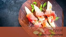  Presentation with honeydew - Presentation design enhanced with traditional-italian-antipasti-with-prosciutto background and a red colored foreground