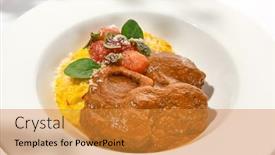  Presentation with white plate - Slide set having traditional-italian-dish-osso-buco background and a gold colored foreground