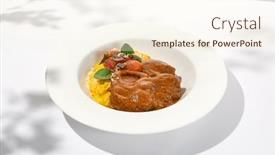  Presentation with white plate - Presentation consisting of traditional-italian-dish-osso-buco background and a cream colored foreground