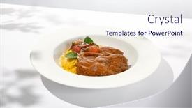  Presentation with white plate - PPT theme with traditional-italian-dish-osso-buco background and a sky blue colored foreground
