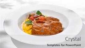  Presentation with white plate - Presentation theme enhanced with traditional-italian-dish-osso-buco background and a light gray colored foreground