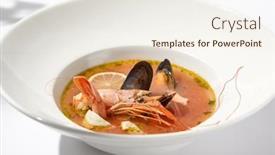  Presentation with shrimp fish - PPT layouts with traditional-italian-fish-soup background and a sky blue colored foreground