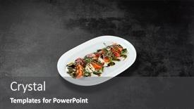  Presentation with italian food - PPT theme enhanced with traditional-italian-food-caprese-salad background and a dark gray colored foreground