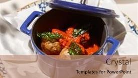  Presentation with main course - Slides with traditional-italian-meatballs-in-tomato background and a coral colored foreground