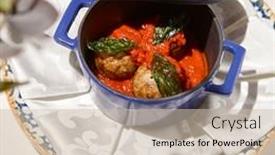 Presentation with main course - Slide set having traditional-italian-meatballs-in-tomato background and a soft green colored foreground