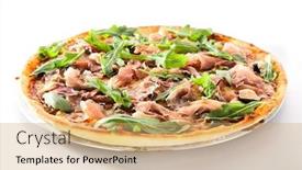  Presentation with italy food - Presentation design consisting of traditional-italian-pizza-with-dried background and a coral colored foreground