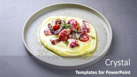  Presentation with italian - Amazing slide set having traditional-italian-polpo-alla-griglia backdrop and a gray colored foreground