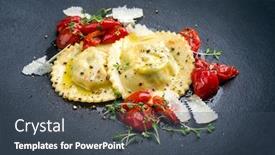  Presentation with italian - Colorful slide deck enhanced with traditional-italian-ravioli-pasta-offered backdrop and a dark gray colored foreground