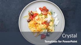  Presentation with pasta - Theme consisting of traditional-italian-ravioli-pasta-offered background and a ocean colored foreground
