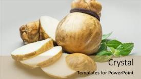  Presentation with cheese - Audience pleasing PPT theme consisting of traditional italian smoked scamorza cheese backdrop and a yellow colored foreground