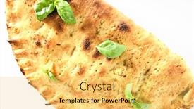  Presentation with mozzarella cheese - PPT theme having traditional-italian-whole-calzone-pizza background and a yellow colored foreground