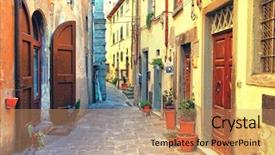  Presentation with italy - Amazing slide deck having traditional italy - old narrow streets backdrop and a coral colored foreground