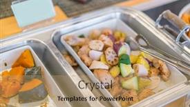  Presentation with traditional japan - PPT theme having traditional-japanese-breakfast-of-hotel background and a coral colored foreground