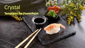  Presentation with chopstick - PPT theme consisting of traditional-japanese-dish-nigiri-sushi background and a tawny brown colored foreground