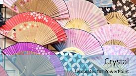  Presentation with japanese flowers - Cool new slides with traditional japanese fans with sakura backdrop and a light blue colored foreground
