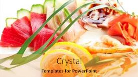  Presentation with japanese food - Amazing slides having traditional japanese food raw seafood with garnish backdrop and a yellow colored foreground