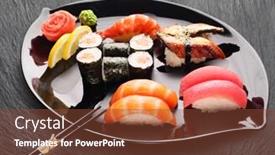  Presentation with japanese food - Presentation theme featuring traditional japanese food sushi and sushi rolls background and a tawny brown colored foreground