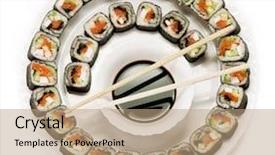  Presentation with japanese food - Theme having traditional japanese food sushi background and a coral colored foreground