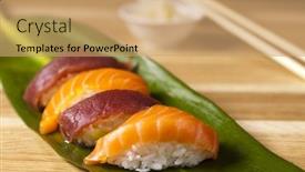  Presentation with japanese food - Beautiful PPT layouts featuring traditional-japanese-food-sushi backdrop and a coral colored foreground