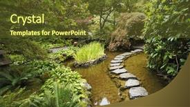  Presentation with stream - Slide set having traditional japanese garden a stream and a decorative path from stones background and a tawny brown colored foreground