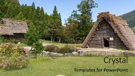  Presentation with japanese style - Colorful PPT layouts enhanced with traditional japanese gassho style house backdrop and a  colored foreground