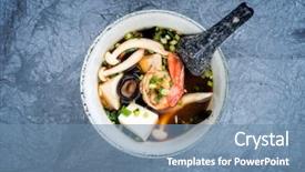  Presentation with traditional vietnamese soup pho - Audience pleasing PPT theme consisting of kings court - traditional japanese miso soup backdrop and a seafoam green colored foreground