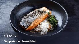  Presentation with salmon fish - Slides featuring traditional-japanese-salmon-fish-teriyaki background and a wine colored foreground