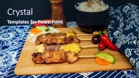  Presentation with eat - PPT layouts enhanced with traditional-japanese-skewer-yakitori-ready background and a navy blue colored foreground