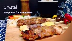  Presentation with eat - Slide set featuring traditional-japanese-skewer-yakitori-ready background and a wine colored foreground