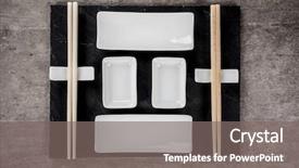  Presentation with image resolution - Amazing presentation design having traditional japanese sushi bowls pieces backdrop and a gray colored foreground