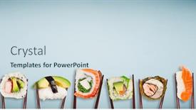  Presentation with image resolution - PPT theme consisting of traditional-japanese-sushi-pieces-placed background and a sky blue colored foreground