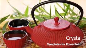  Presentation with japanese - Audience pleasing slides consisting of traditional japanese teapot and cups backdrop and a tawny brown colored foreground