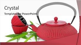  Presentation with teapot - Presentation theme enhanced with traditional japanese teapot and cups isolated on white background background and a white colored foreground