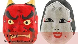  Presentation with theater - Amazing PPT theme having traditional japanese theater masks red backdrop and a red colored foreground